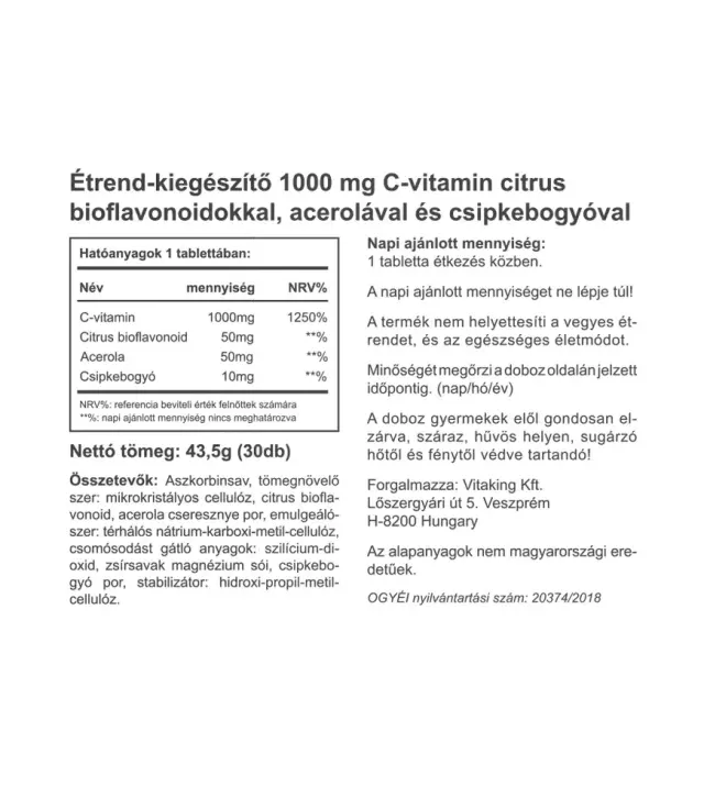 Vitaking Vitamin C 1000 mg with 50 mg Citrus Bioflavonoids and Acerola 30 Tablets 2