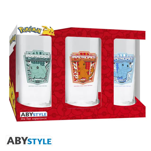 Pokemon Glass Set - 3 x 14cm Height, 6cm Diameter - Fan Shop and Merchandise