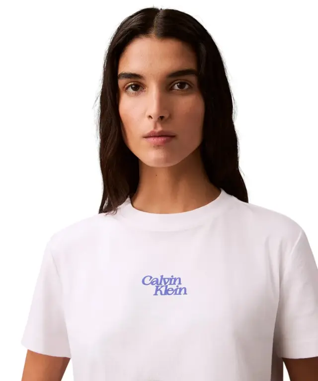 Calvin Klein - Γυναικείο T-Shirt SS Flocked Logo CN Tee Regular Fit LV047B851G-YAA Λευκό - S 3