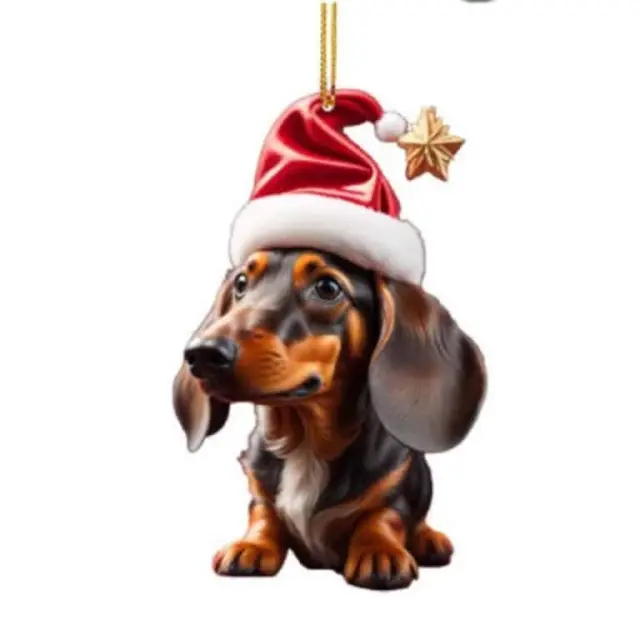 Χριστουγεννιάτικο Στολίδι Σκύλος Dachshund Με Σκούφο Άη Βασίλη & Αστέρι 7.8x4.5cm