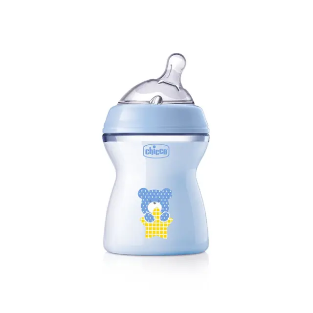 CHICCO Πλαστικό Μπιμπερό Natural Feeling Κατά των Κολικών με Θηλή Σιλικόνης για 2+ μηνών Μπλε Ciel 250ml 3