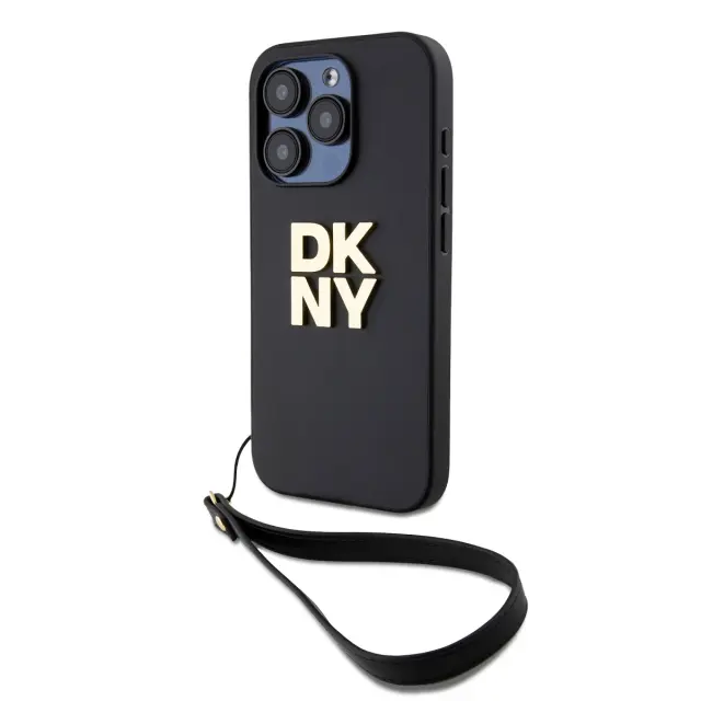 DKNY PU Leather Stack Logo Wrist Strap Case for iPhone 15 Pro Max Black 2