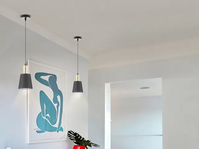 Κρεμαστό φωτιστικό Gisela black brass E27 με υφασμάτινο καπέλο Μαύρο Σατινέ ορείχαλκος 2