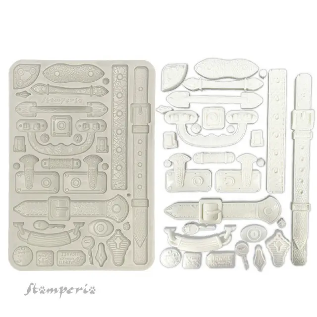 Καλούπι σιλικόνης A5, 15×21cm, Stamperia, Art of Travelling, Suitcase belts