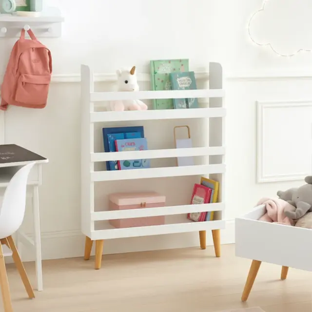 Βιβλιοθήκη με 3 Ράφια Montessori Ανοιχτή Δομή Λευκό 2