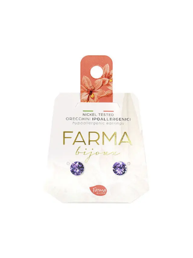 Farma Bijoux Υποαλλεγικά Σκουλαρίκια Κρύσταλλα Μωβ 6.2mm