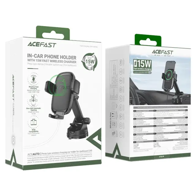 Acefast® D49 Βάση Κινητού για Ταμπλό/Τζάμι με Ασύρματη Φόρτιση 15W- Black 2