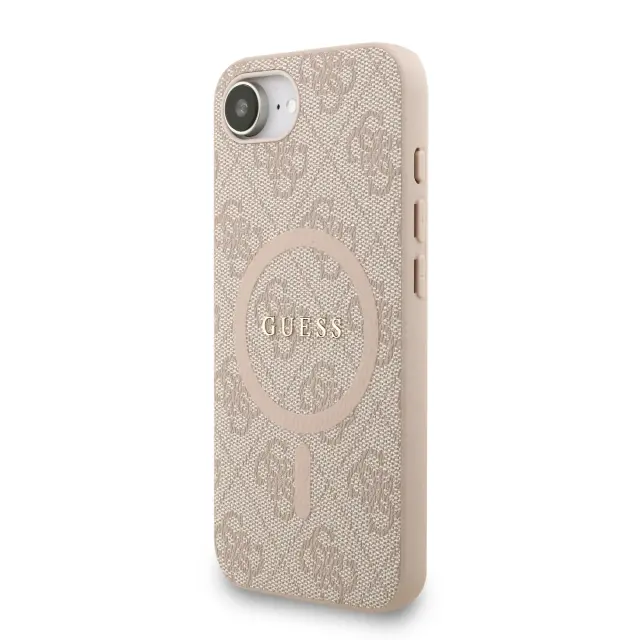 Guess PU Leather 4G Colored Ring Strap MagSafe Case for iPhone 16e/17e Pink 2