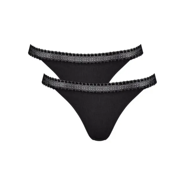 Sloggi Γυναικείο Slip Go Ribbed Tanga - Διπλό Πακέτο, Χρώμα Μαύρο