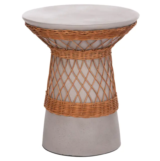 ΒΟΗΘΗΤΙΚΟ ΤΡΑΠΕΖΙ ΣΤΡΟΓΓΥΛΟ DELIA FB918167.03 FIBER CEMENT ΓΚΡΙ & RATTAN Φ40x45Υεκ