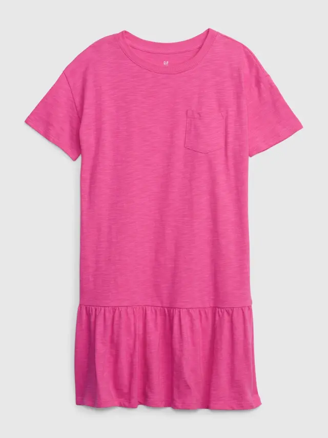 Ροζ Παιδικό Tiered Φόρεμα happy pink - S