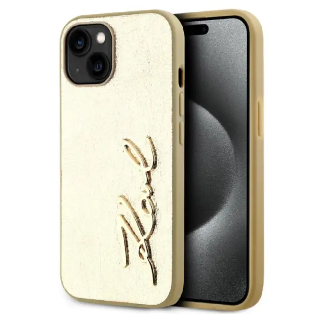 Karl Lagerfeld Karl Lagerfeld iPhone 15 Pro Max Back cover case - Wrinkled - Metal signature - Gold
