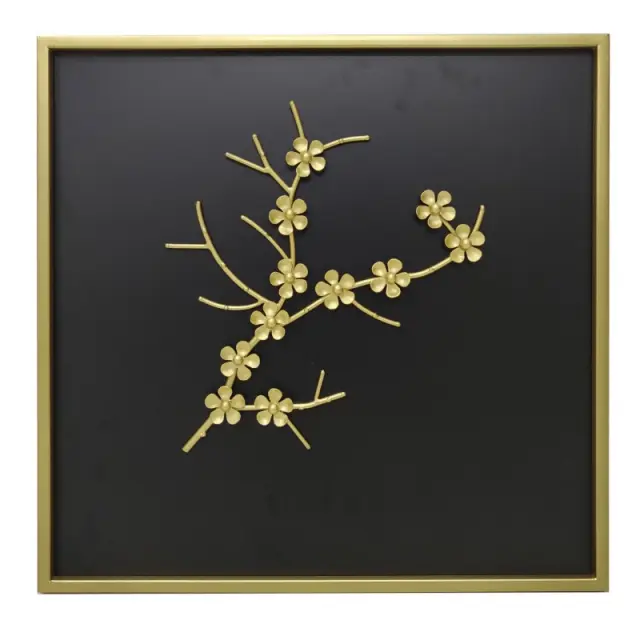 Πίνακας Λουλούδι Μαύρο/Χρυσό Μέταλλο 50x50cm 3-90-005-0001