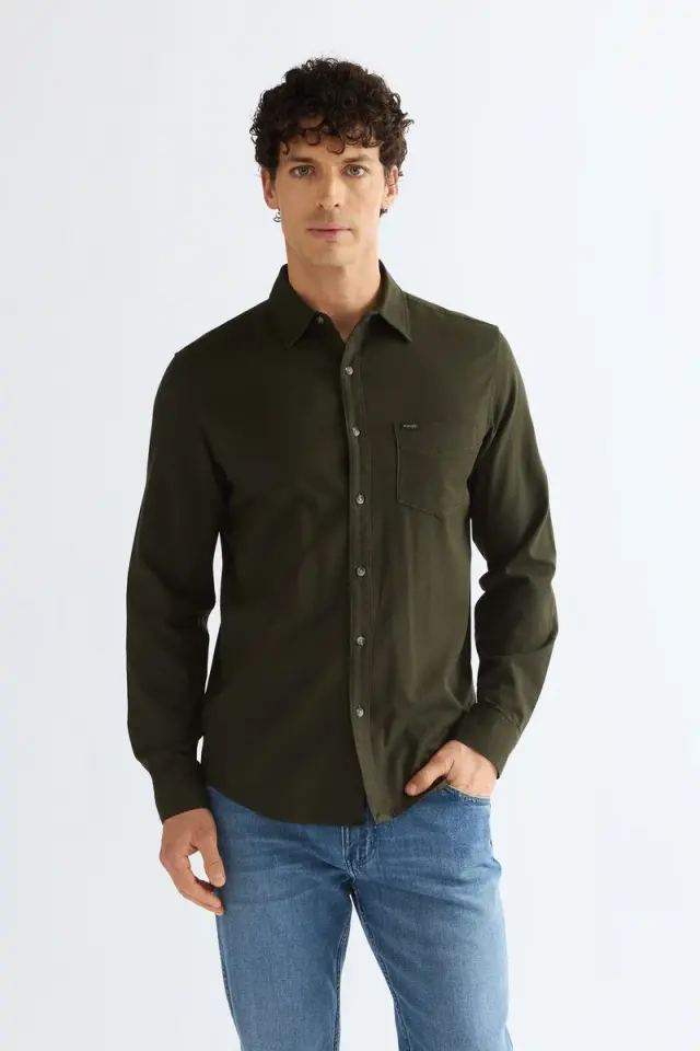 Wrangler Ανδρικό Πουκάμισο 1 PKT 112386947 - Dark Olive Green - XXL