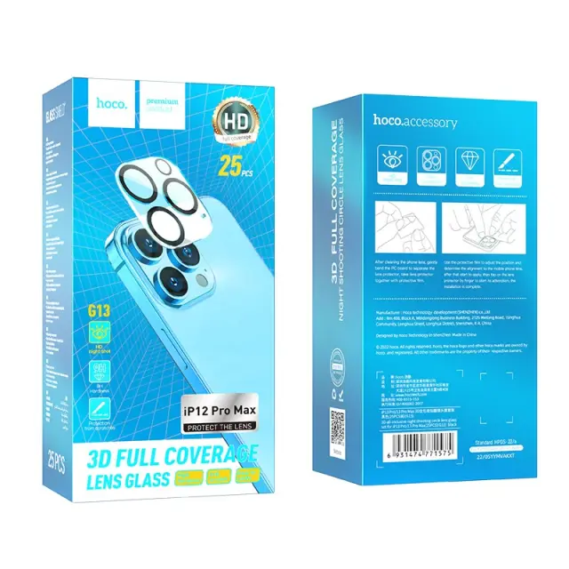 Προστασία Κάμερας Hoco 3D Metal G13 για iPhone 12 Pro Max Μαύρο Σετ 25τεμ. 2