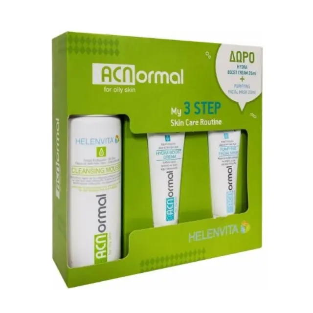 Helenvita ACNormal My 3 Steps Skin Care Routine με Cleansing Mousse Αφρός Καθαρισμού, 150ml + Δώρο Hydra Boost Cream Κρέμα Προσώπου, 20ml + Purifying Facial Mask Μάσκα για Βαθύ Καθαρισμό, 20ml