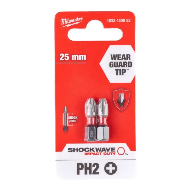 Μύτες Σταυρός 2x25mm MILWAUKEE SHOCKWAVE IMPACT DUTY Σετ 2Τμχ 4932430852 2