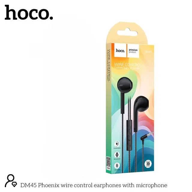Hands Free Hoco. DM45 Phoenix Earphones Stereo 3.5mm με Μικρόφωνο και Πλήκτρο Λειτουργίας 1.2m Μαύρα 3