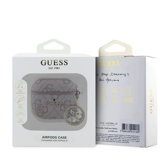 Guess 4G Script PC/PU Charm Case for AirPods 4 Pink 3