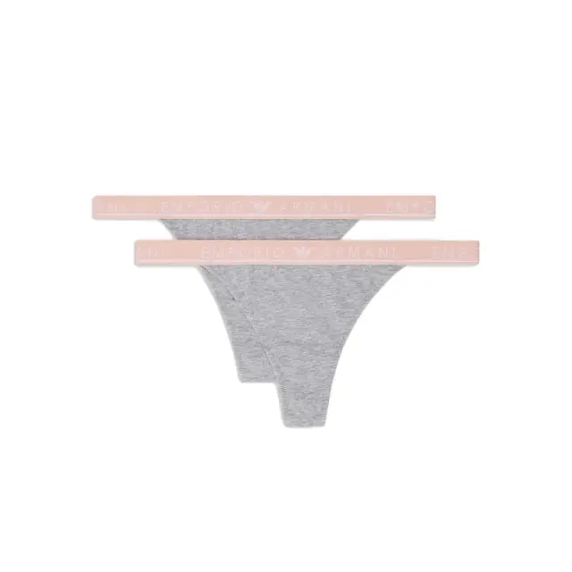 Emporio Armani Γυναικείο String Shiny Logo - Διπλό Πακέτο, Χρώμα Ανοιχτό Γκρι - L