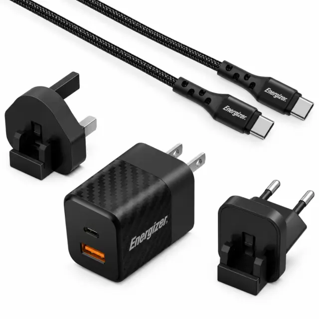 Φορτιστής Ταξιδίου Energizer με 2 θύρες USB-C/A 38W PD20W QC3 18W Καλώδιο USB-C/USB-C