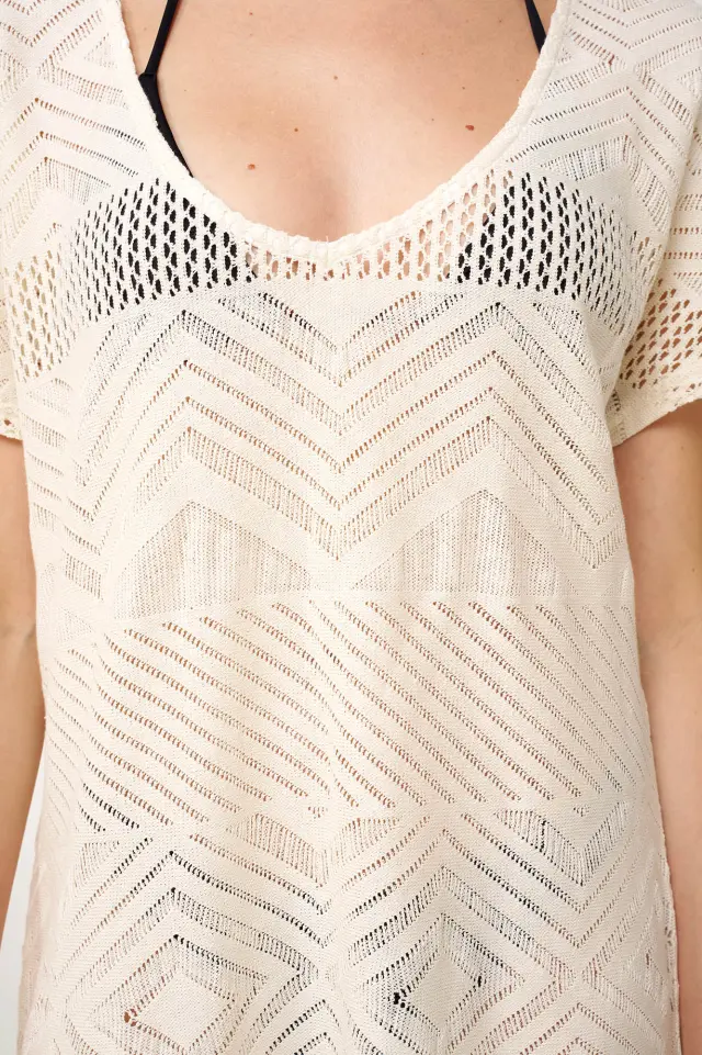 Καλοκαιρινό Φόρεμα Παραλίας Jacquard Vamp 24533 CREAM 2