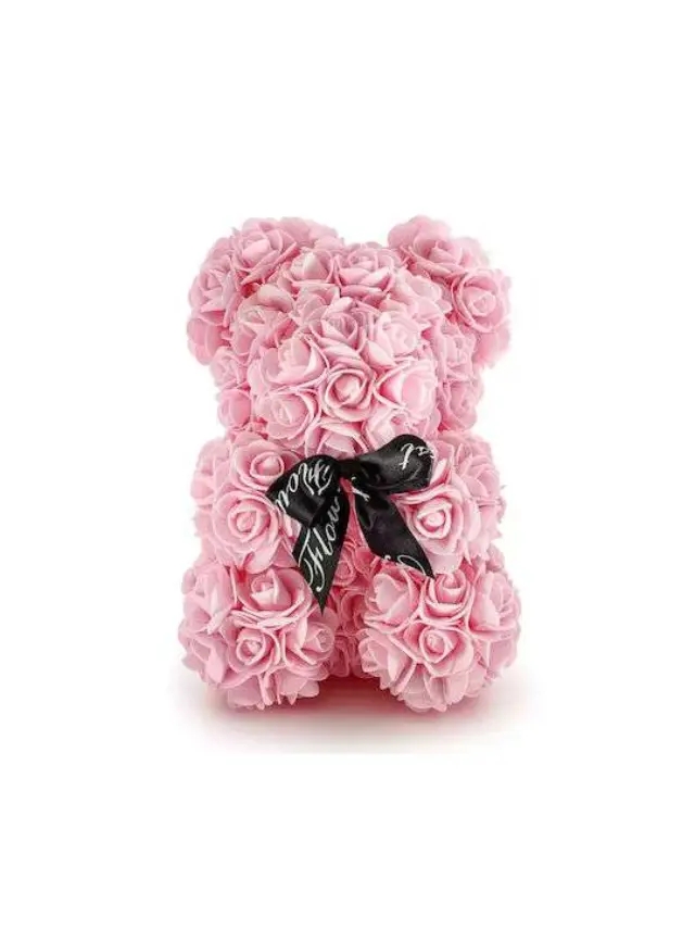 Αρκουδάκι από τεχνητά τριαντάφυλλα Rose bear 25cm ΡΟΖ