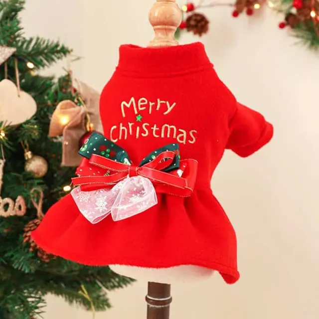 Χριστουγεννιάτικο Φόρεμα Μerry Christmas με Φιόγκο Κόκκινο - Λαιμός: 20cm / Στήθος: 27cm