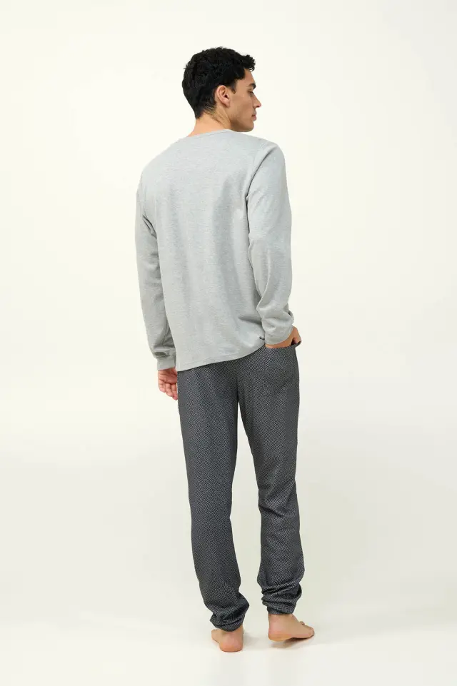 Χειμερινή Ανδρική Πυτζάμα Βαμβακερή Vamp 23632 GRAY MELANGE 3