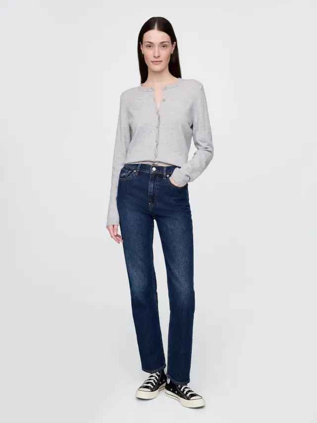 Μπλε High Rise '90s Straight Τζιν Παντελόνι Dark rinsed wash