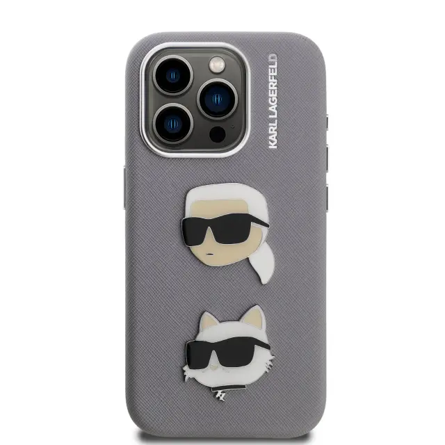 Karl Lagerfeld Grained PU K&CH Heads Case for iPhone 15 Pro Grey 3