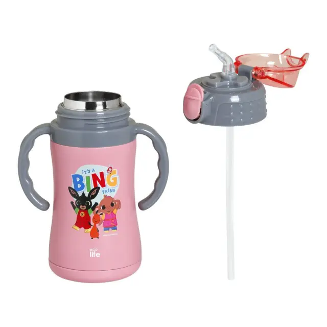 Ecolife Παιδικό Μπουκάλι Θερμός με Καλαμάκι / Kids Thermos Bottle 300ml: BING (2 χρώματα) - Ροζ
