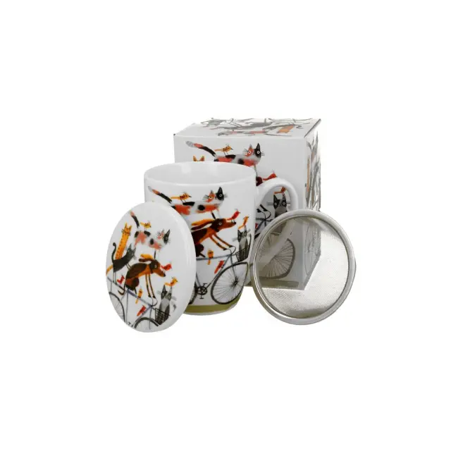 Duo gift Cats & Dogs Πορσελάνινη Κούπα 360ml με Φίλτρο & Καπάκι: Bike Ride