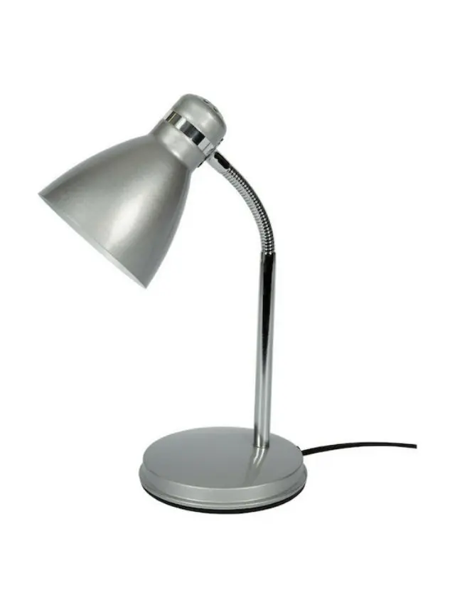 VK Lighting Φωτιστικό Γραφείου με Εύκαμπτο Βραχίονα για Ντουί E27 σε Ασημί Χρώμα