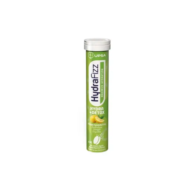 Upsa HydraFizz Hydra + Detox Ηλεκτρολύτες με Γεύση Λεμόνι, 16 Αναβράζοντα Δισκία