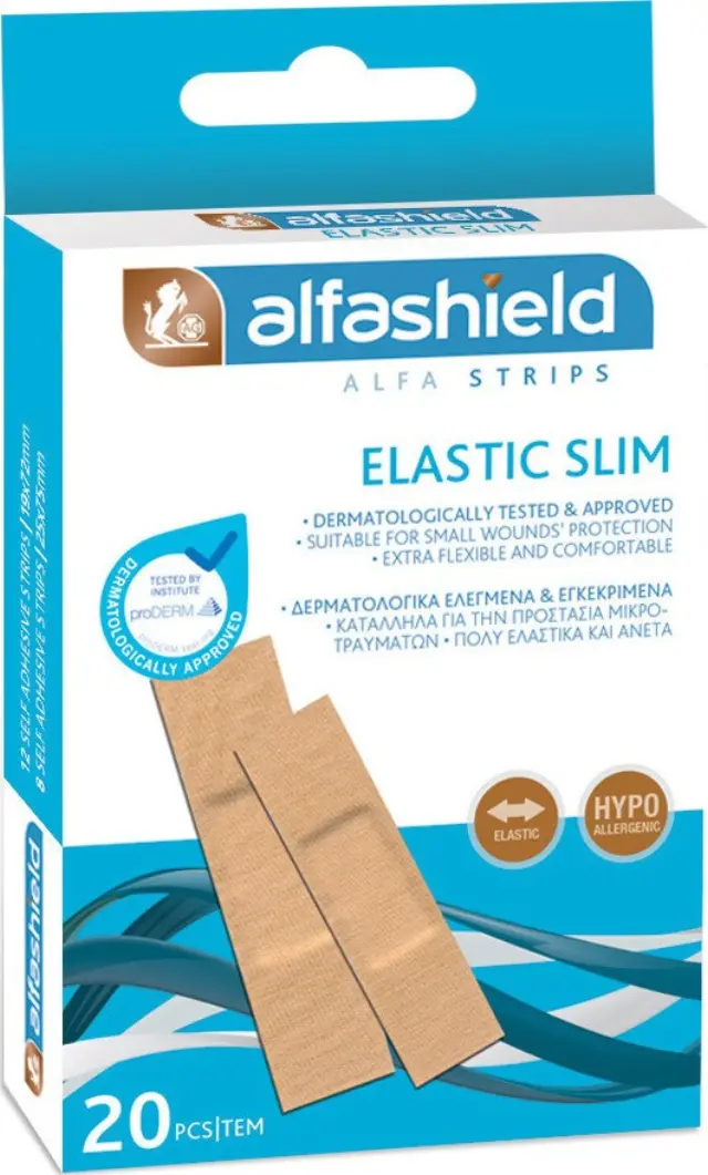 Alfashield Strips Elastic Slim Αυτοκόλλητα Επιθέματα Μικροτραυμάτων 2 Μεγέθη 20Τμχ.
