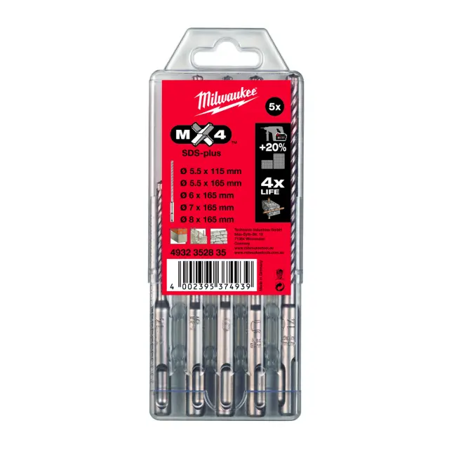 Τρυπάνια SDS-PLUS 4 Κοπών MILWAUKEE MX4 Σετ 5Τμχ 2