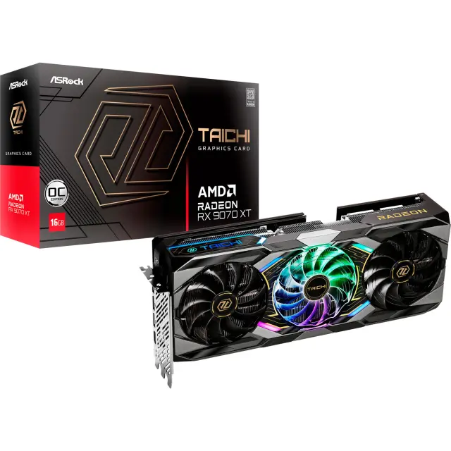 Asrock Radeon RX 9070 XT Taichi OC 16GB (black, RDNA4, GDDR6, 3x DisplayPort, 1x HDMI 2.1)