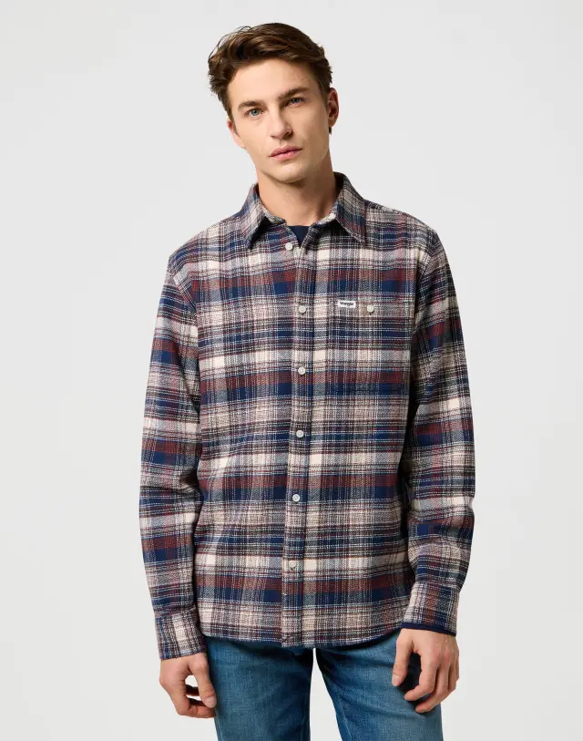 Wrangler Ανδρικό Πουκάμισο Καρό 112371556 – Navy Birch - S