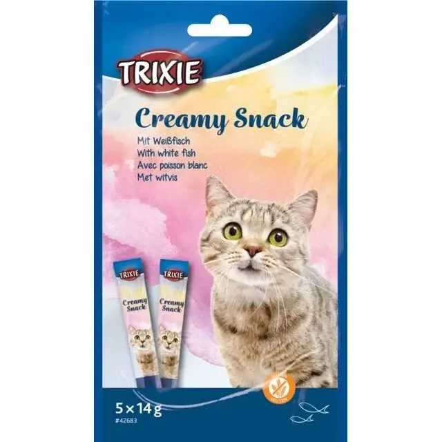 Trixie Creamy Snack Υγρή Λιχουδιά – Κρέμα Γάτας Λευκό Ψάρι 5x14gr