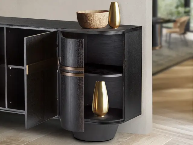 LUCA Μπουφές Dark Oak Rose Gold 4 Πορτών 202x46x81cm Ροζ χρυσό Σκούρο ξύλο 3
