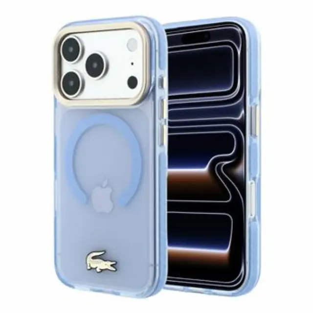 Lacoste PC/TPU Frosted Finish Gold Logo MagSafe Case for iPhone 18 Pro Blue