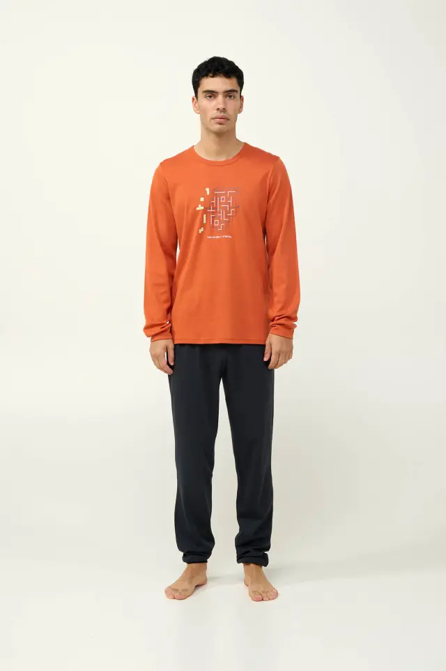 Χειμερινή Ανδρική Πυτζάμα Βαμβακερή Vamp 23624 ORANGE RUST