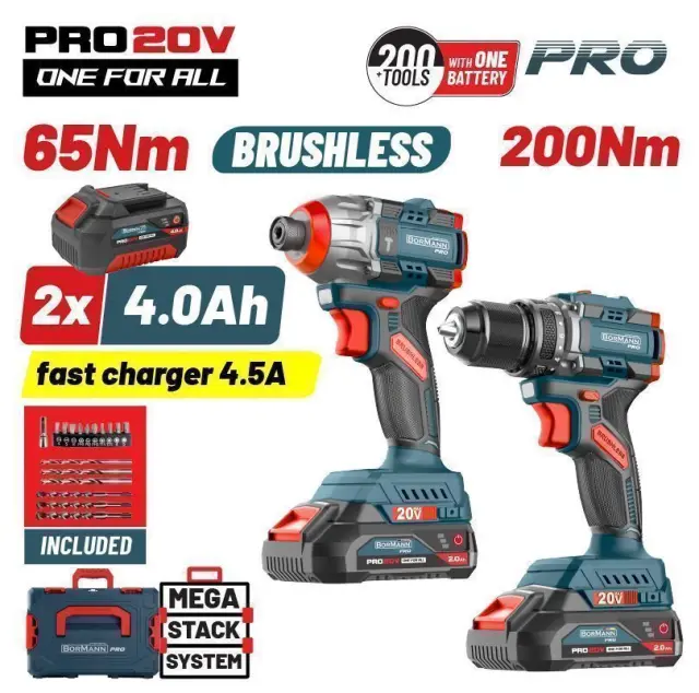 BORMANN Pro BBP5431X44T2CA - Σετ Compact Brushless Κρουστικό Δραπαν/βιδο & Παλμικό Κατσαβίδι Bruhless