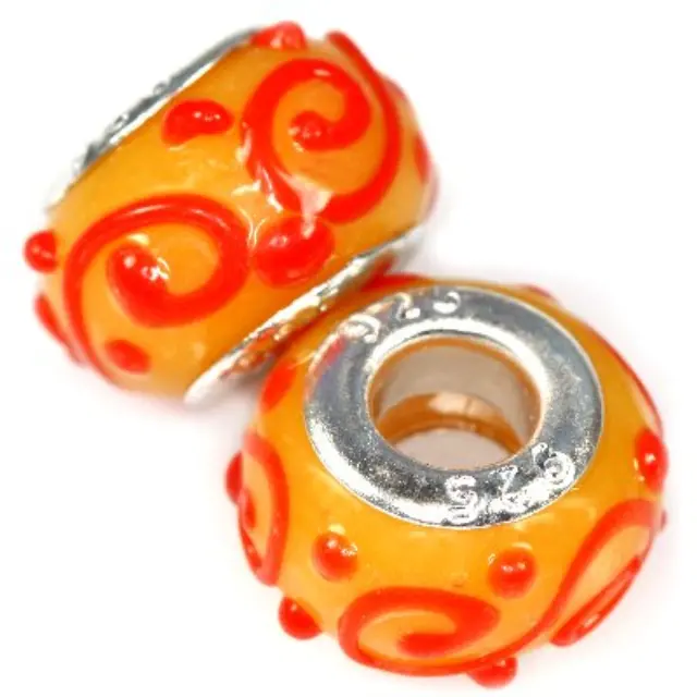 Χάντρα Modular Red Waves on Orange 9x14mm - 5τεμ