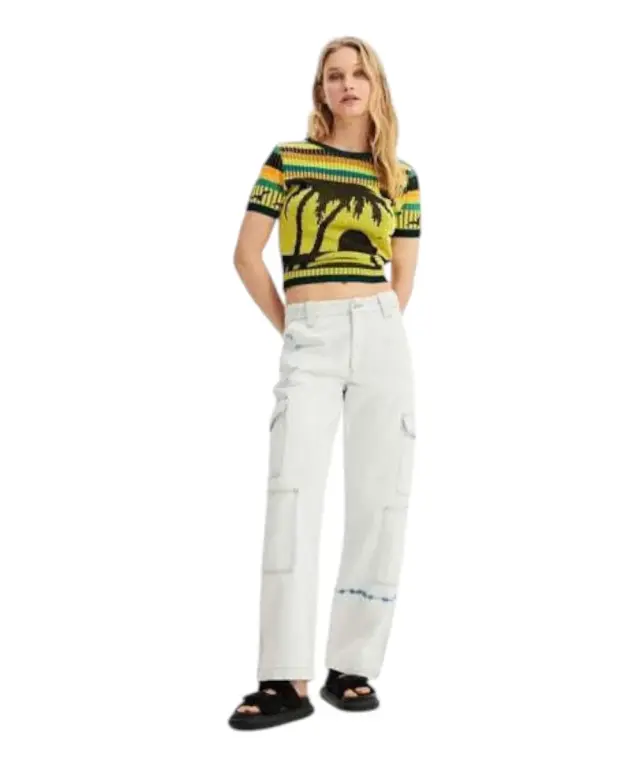 Desigual - Γυναικείο Κοντομάνικο Πουλόβερ Knit Landscape 23SWTKAE-8018 Κίτρινο 3
