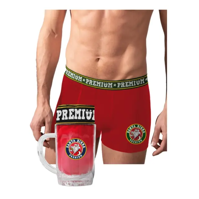 Admas Ανδρικό Boxer Santa Beer - Κούπα - Συσκευασία Δώρου, Χρώμα Κόκκινο