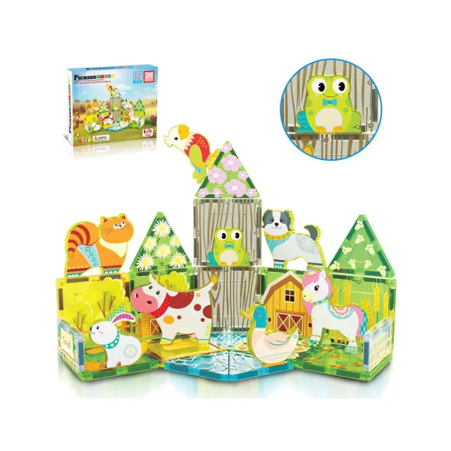Picasso Tiles - Farm themed set with 8 animals (26 pcs) (PTQ27) - Toys