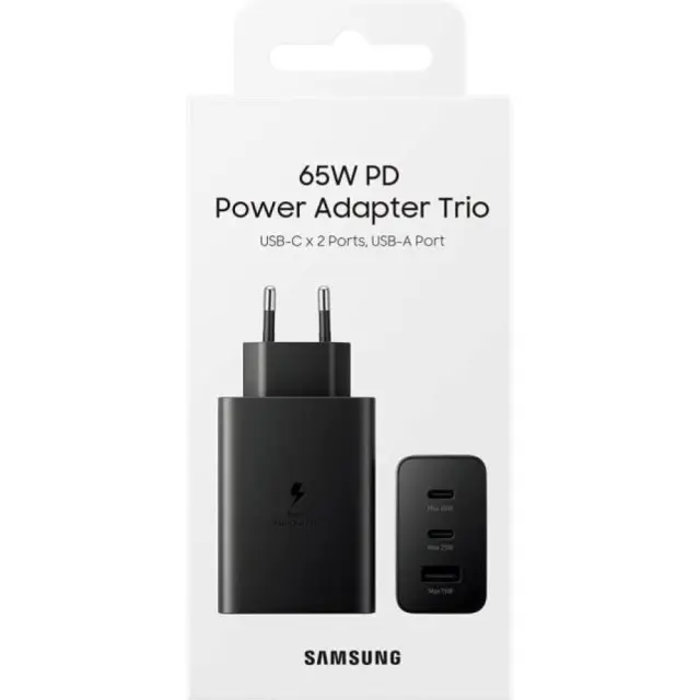Samsung Φορτιστής Χωρίς Καλώδιο με Θύρα USB-A και 2 Θύρες USB-C 65W Power Delivery Μαύρος (Fast)