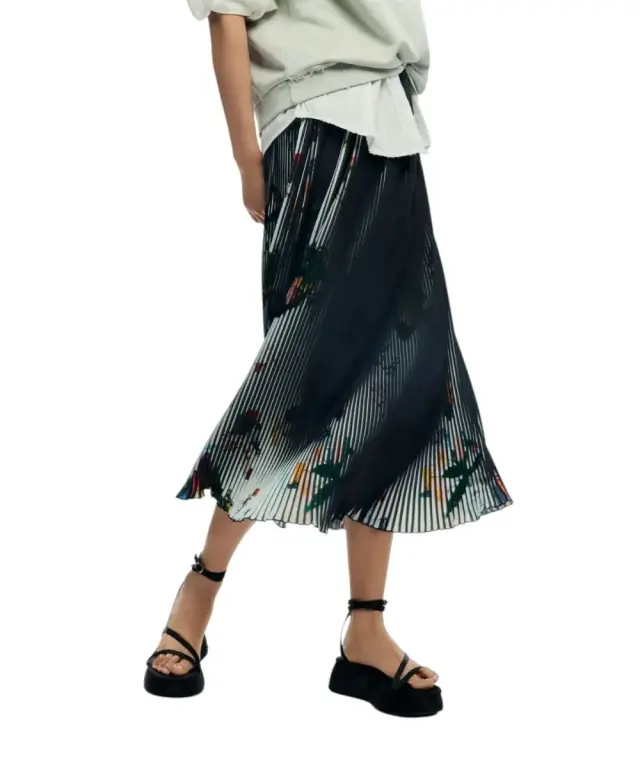 Desigual - Γυναικεία Φούστα Midi Fal Plis 26SWFW14-2000 Μαύρο 3